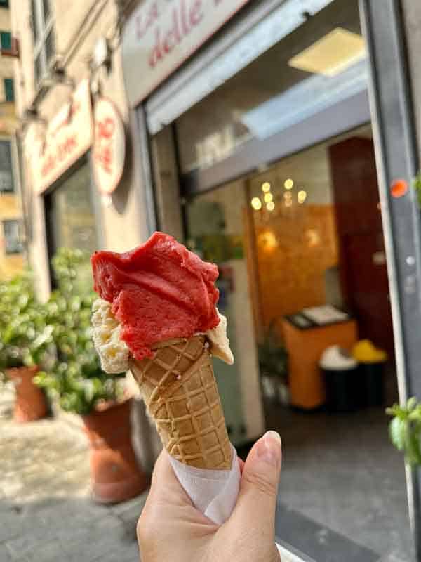 Gelato in Piazza del Erbe Genoa