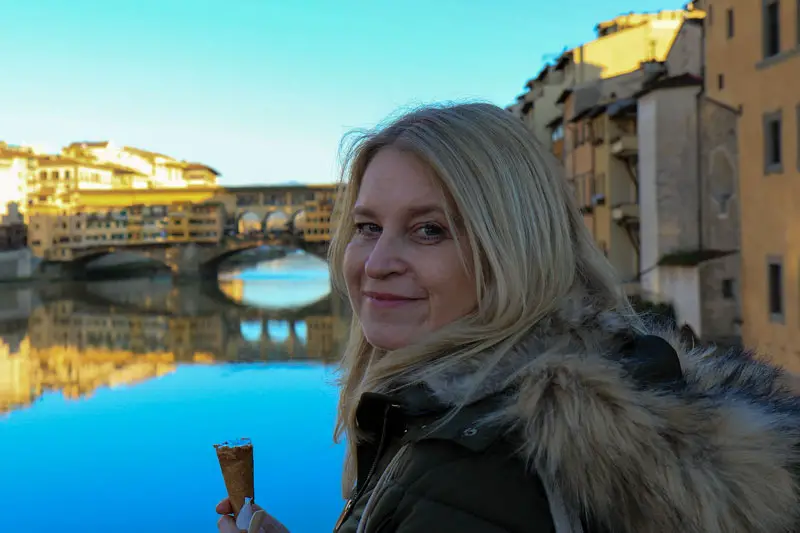 Sarah Eating Gelato at Ponte Vecchio